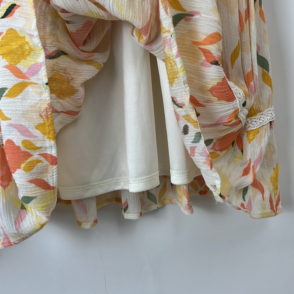 LAUREN CONRAD Baja Bazaar Crinkle Rayon Lace Tier Lined Floral Dress M - Picture 10 of 12